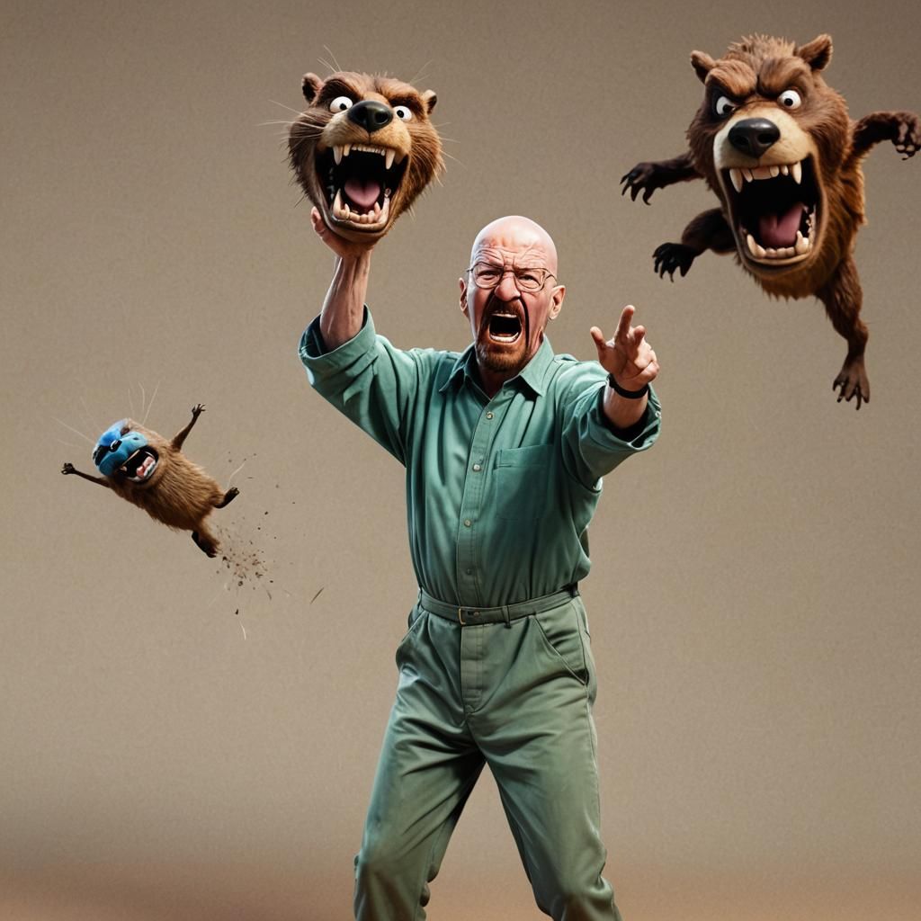 walter white screaming in rage at sad beaver