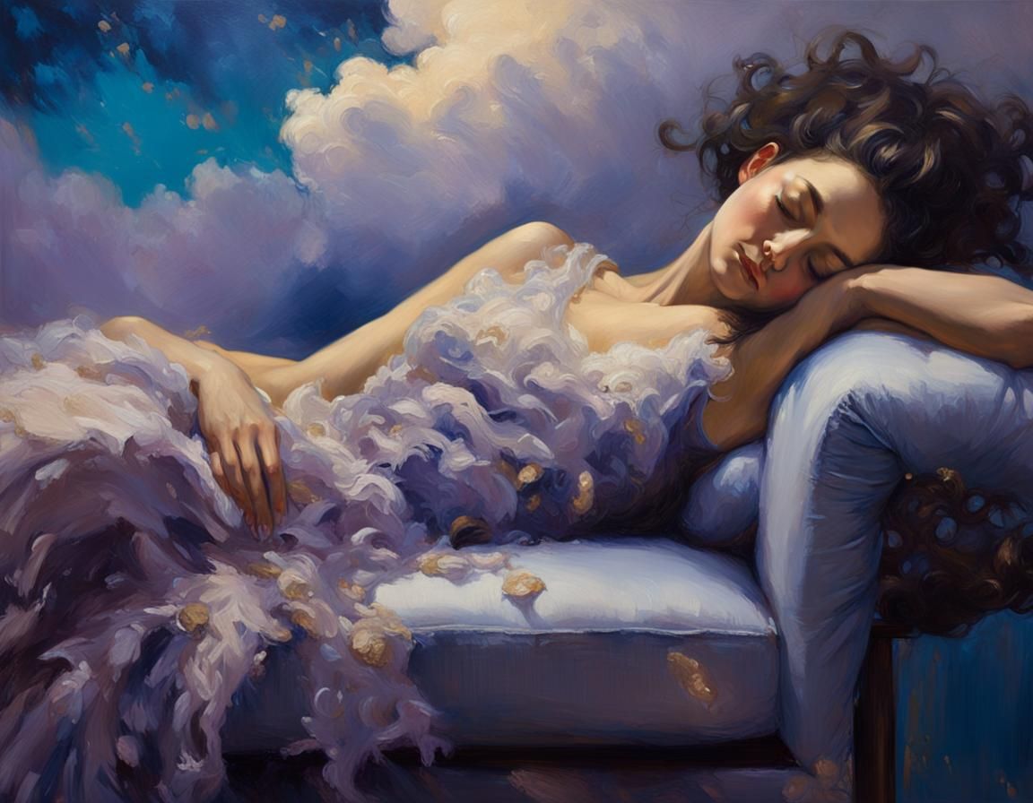 Woman Asleep on Chaise Lounge in Klimt Style