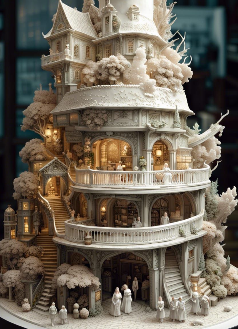 Wedding cake decorated like a miniature town  by @Mike Ritchie