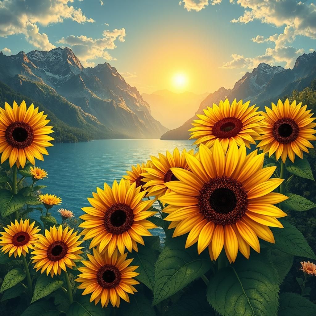 Vibrant Zentangle Flowers in Mountain Landscape