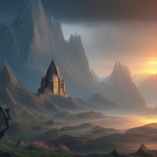 Temple in a distant galaxy, by caspar david friedrich, matte...