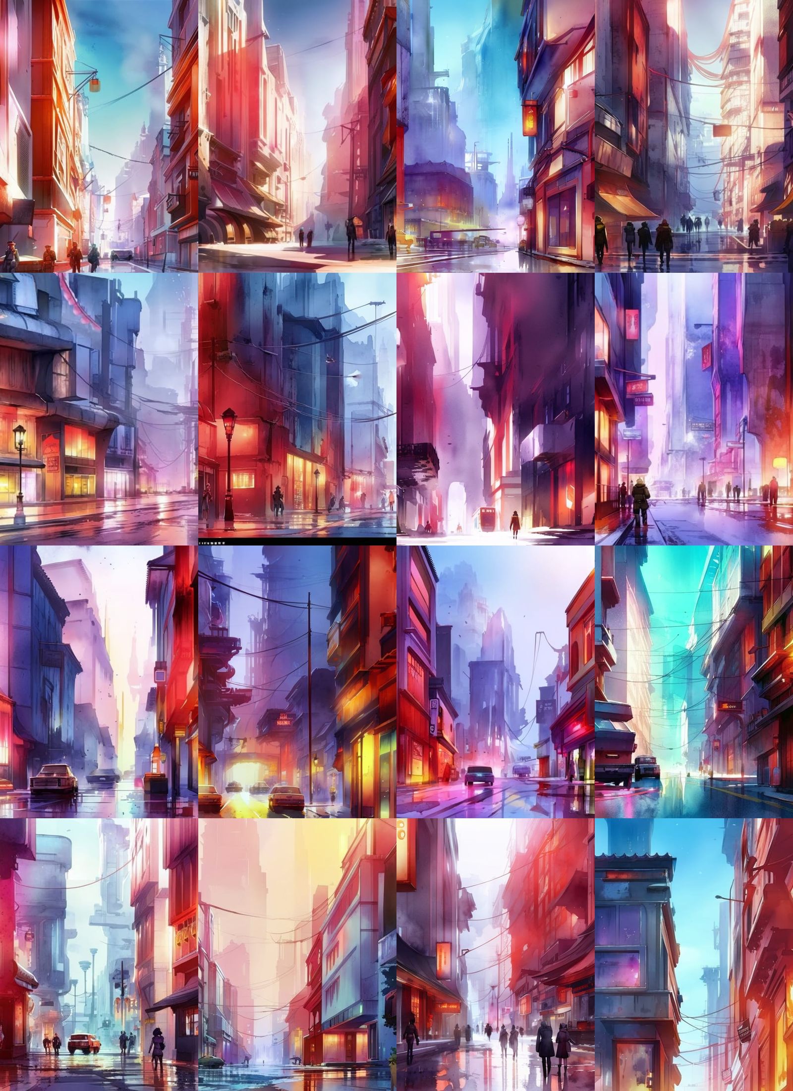old street watercolor 8k resolution concept art Splash art c...