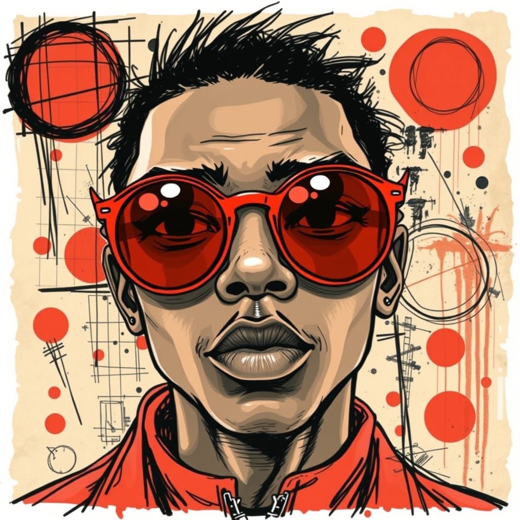 Create a bold, expressive mixed-media portrait using the face from my uploaded photo as the base. The portrait should be a close-up headshot...