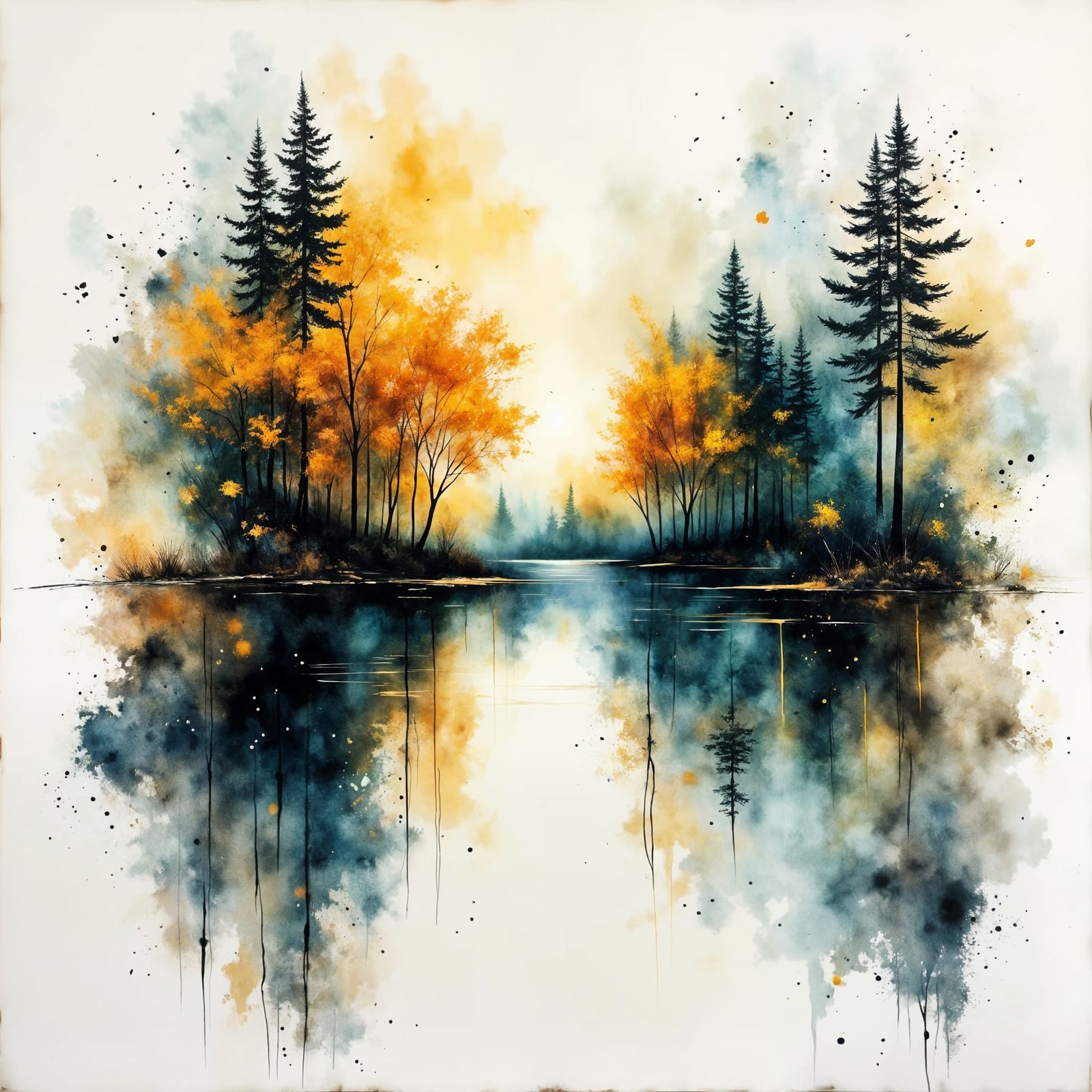 Mystical Forest Double Exposure Watercolor Painting