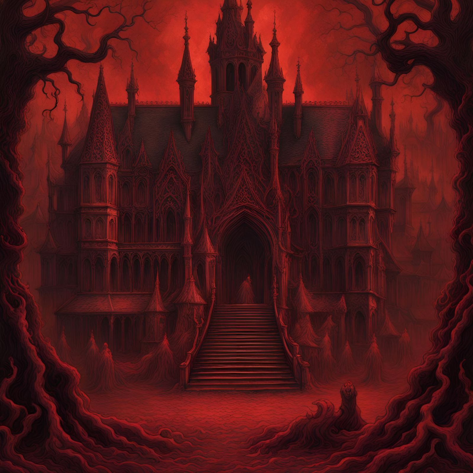 Satan's court household in hell mystic red fog,medieval celt...