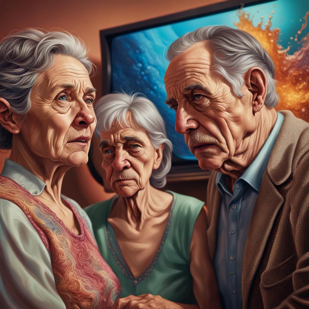 Elder man and woman with demantia in front of a television
