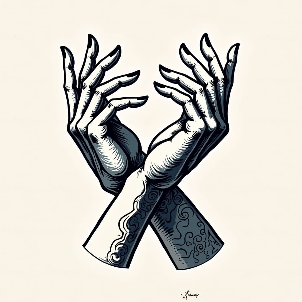 Iconographic design of two hands dancing 