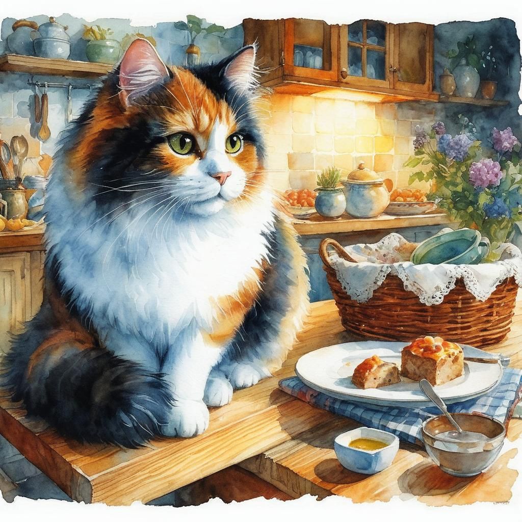 El gato en la cocina.