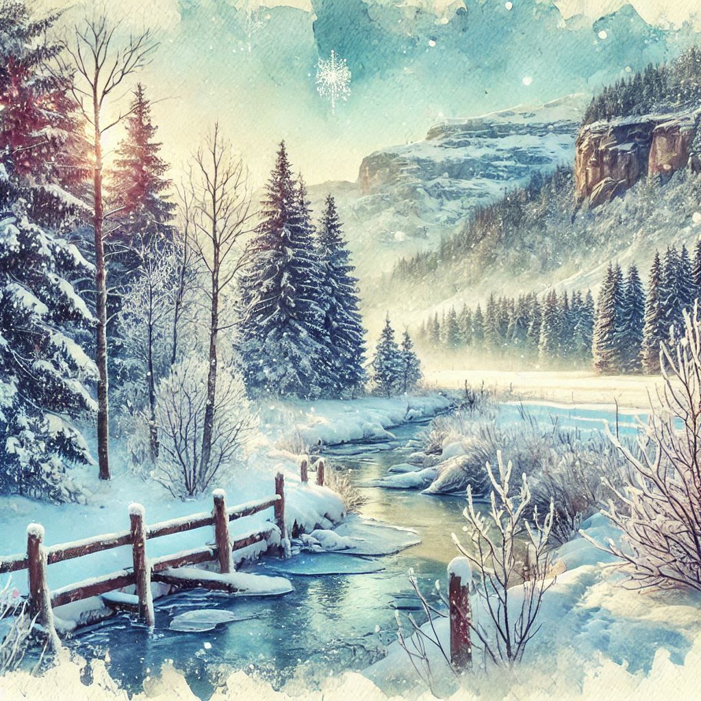 Watercolor Winter Landscape