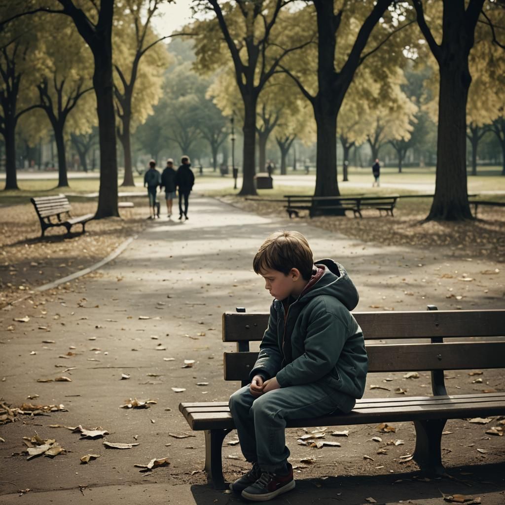 Heartbreaking Image of a Lonely Child in Urban Park