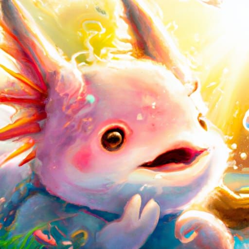 Anthropomorphic Axolotl in Anime Art Deco Style