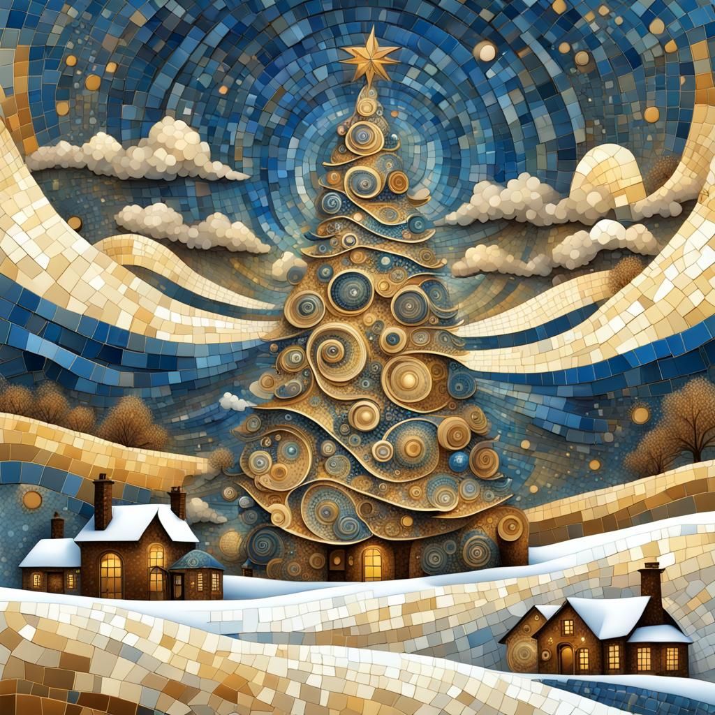 Mosaic of old steampunk Christmas tree