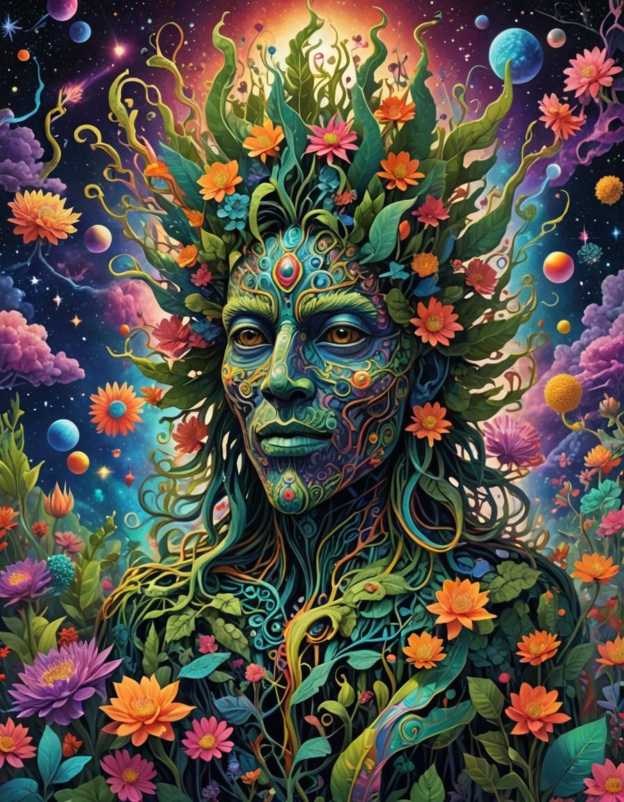 (Hyper detailed psychedelic artwork with lots of squiggly lines of a ...