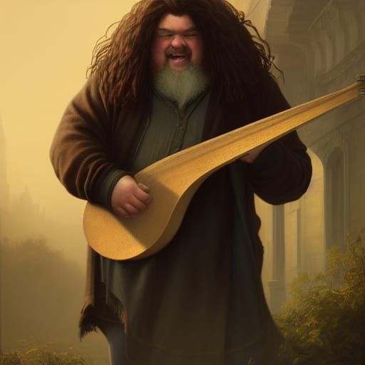 Hagrid playing a lute,
a masterpiece, 8k resolution, dark fa...