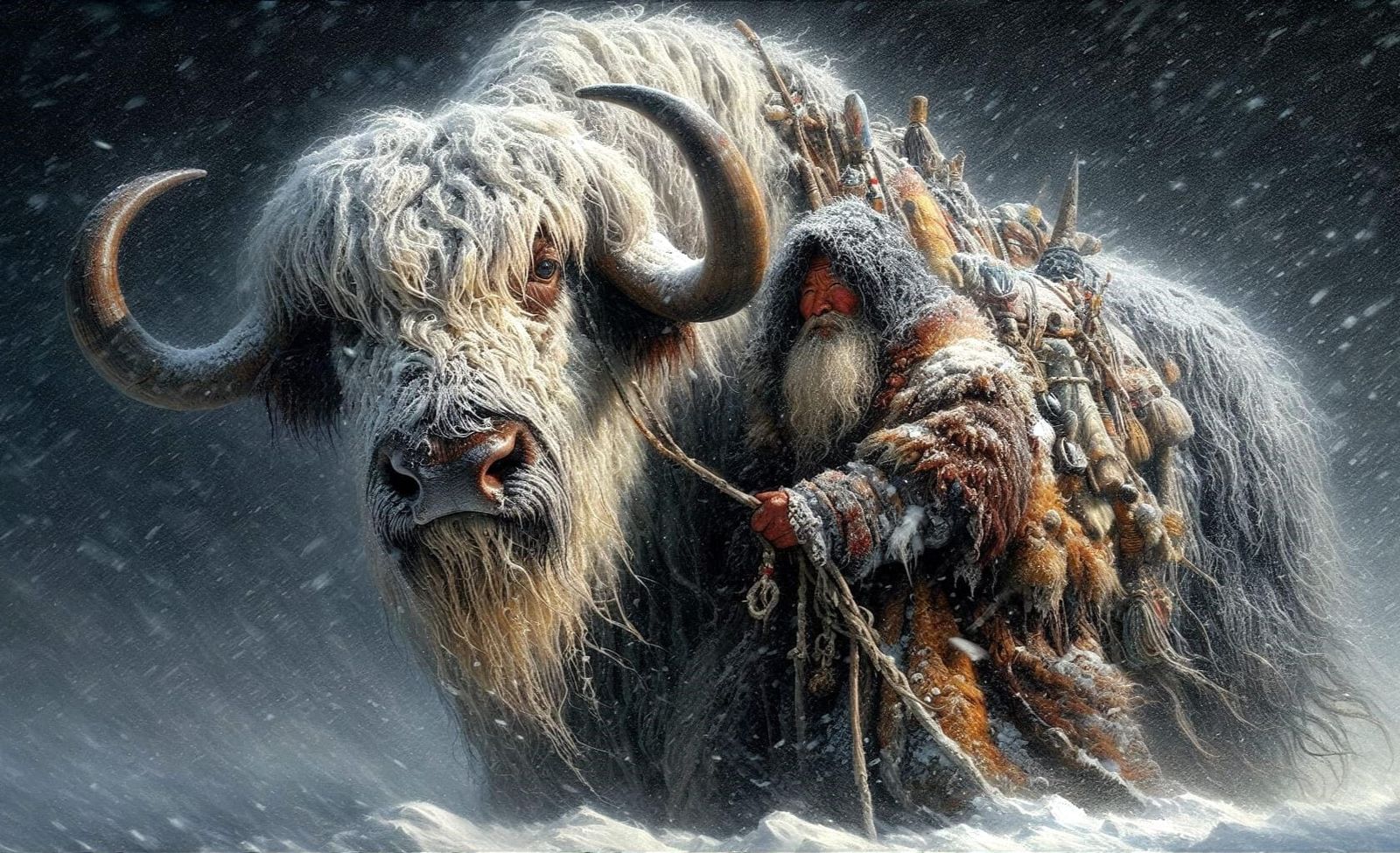 Yak in a Mongolian snowstorm