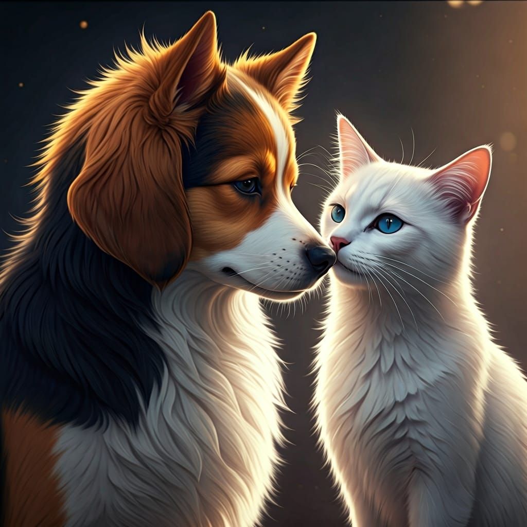 Dog Kisses Cat: Tender 3D Anime Art