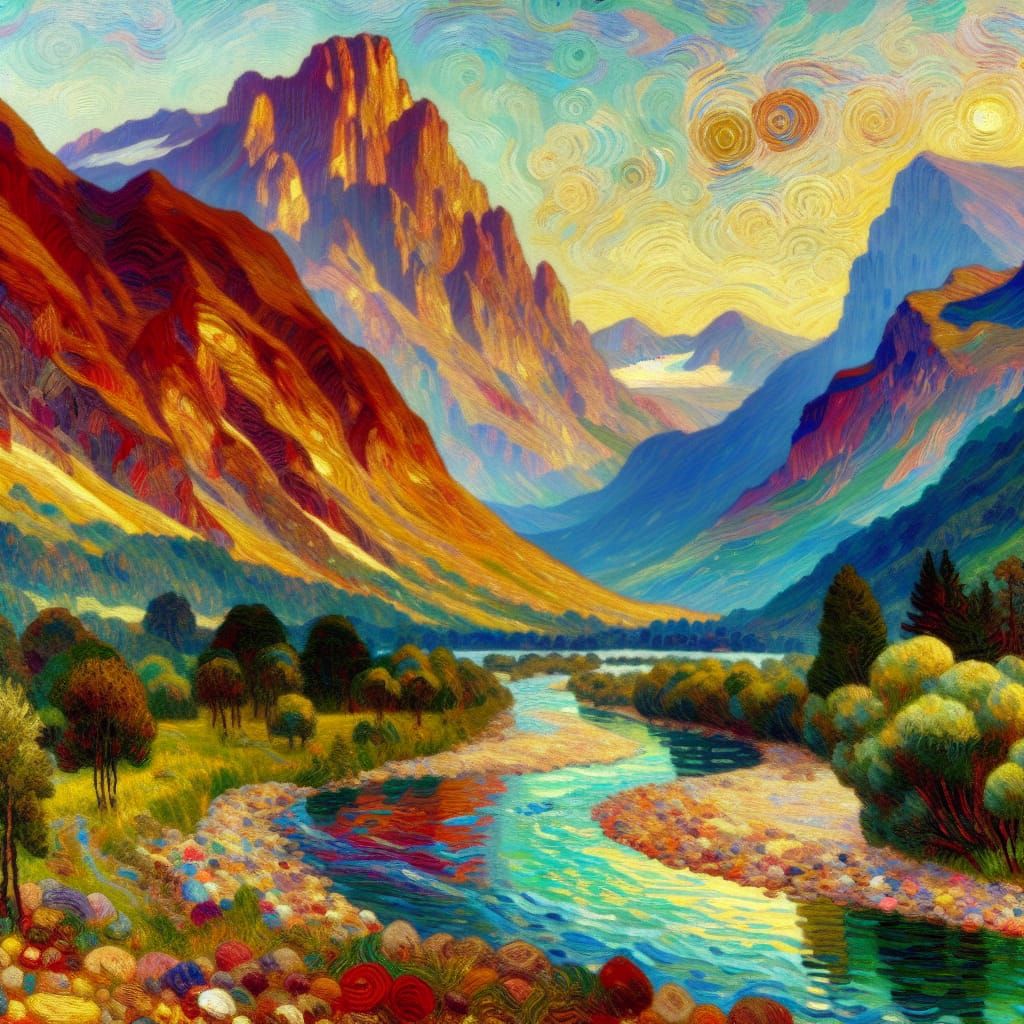 Mountain range, oil on canvas, deep color