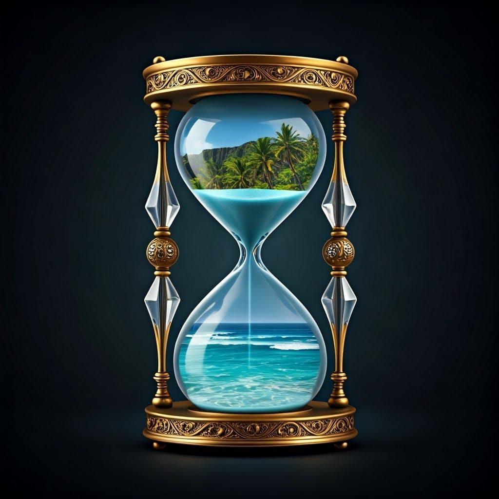 Hourglass With Hawaiian Beach Double Exposure