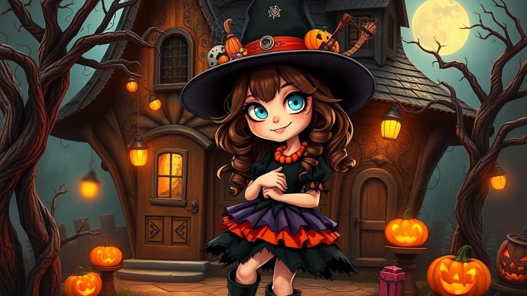 Whimsical Witch Portrait in Hyper-Realistic Style