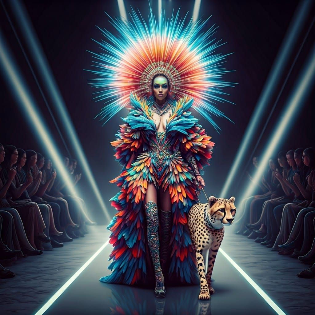 A fierce fashion model struts down a breathtaking futuristic runway   by @Gaby