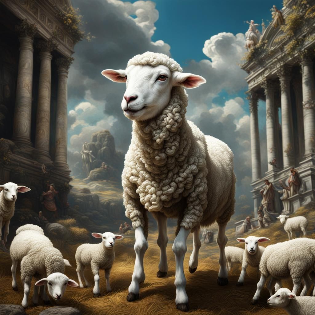 Renaissance Art, Little lamb white and fat, his mother's pri...