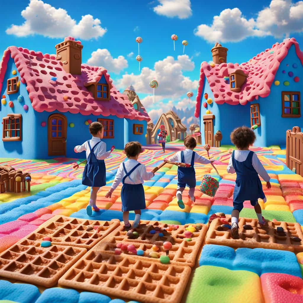 Whimsical Jewish Fantasy Village in Vibrant Colors