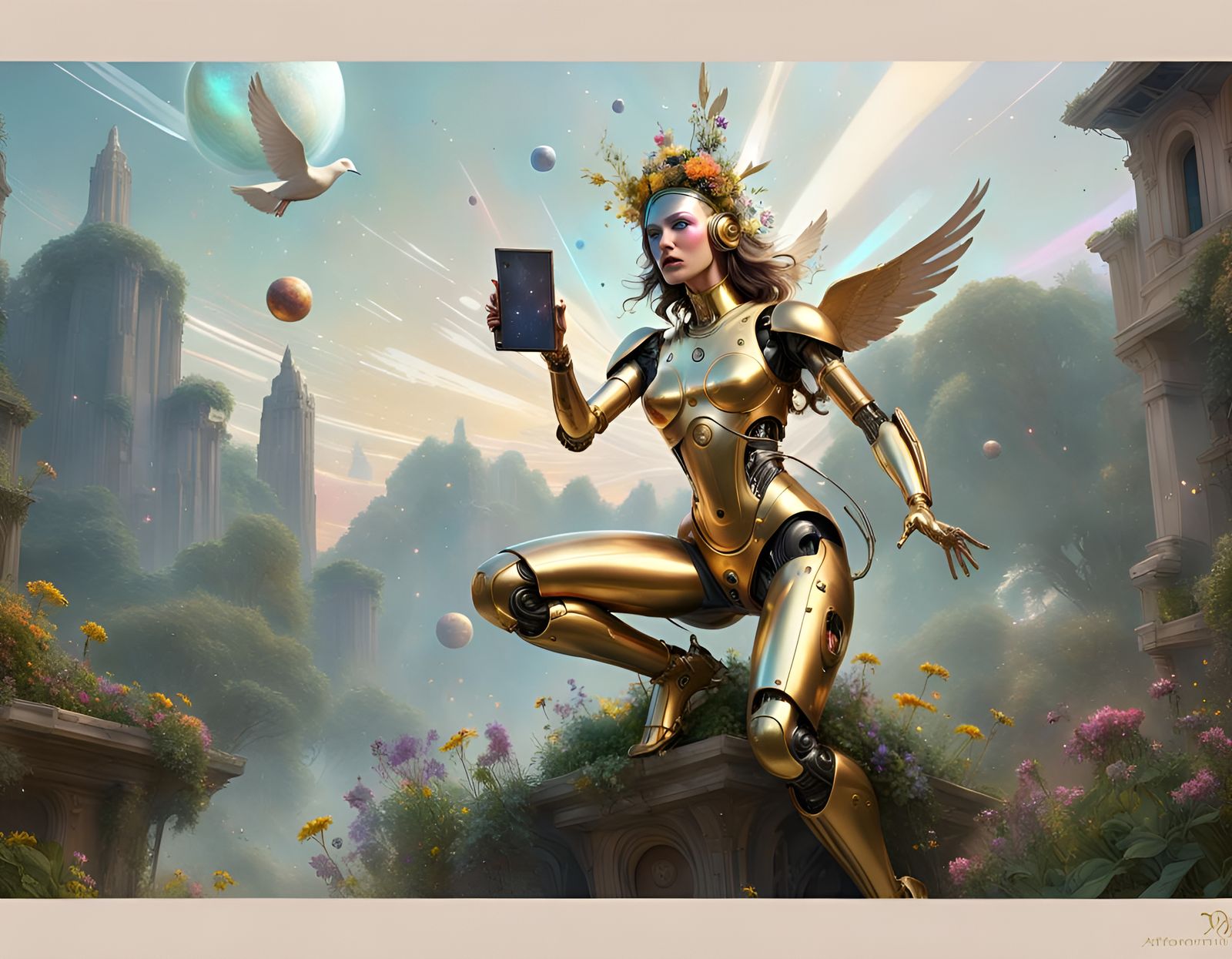 flying doves, Tin man robot, Gold painted face transforming ...