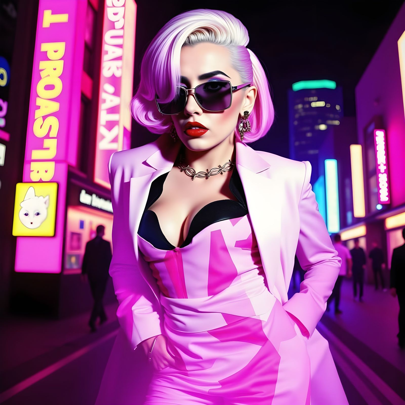 <lora:BehindTheAurA:1.0> Collage, High‑fashion editorial close-up portrait of Lady Gaga, white color palette, haute couture, pop‑art color b...