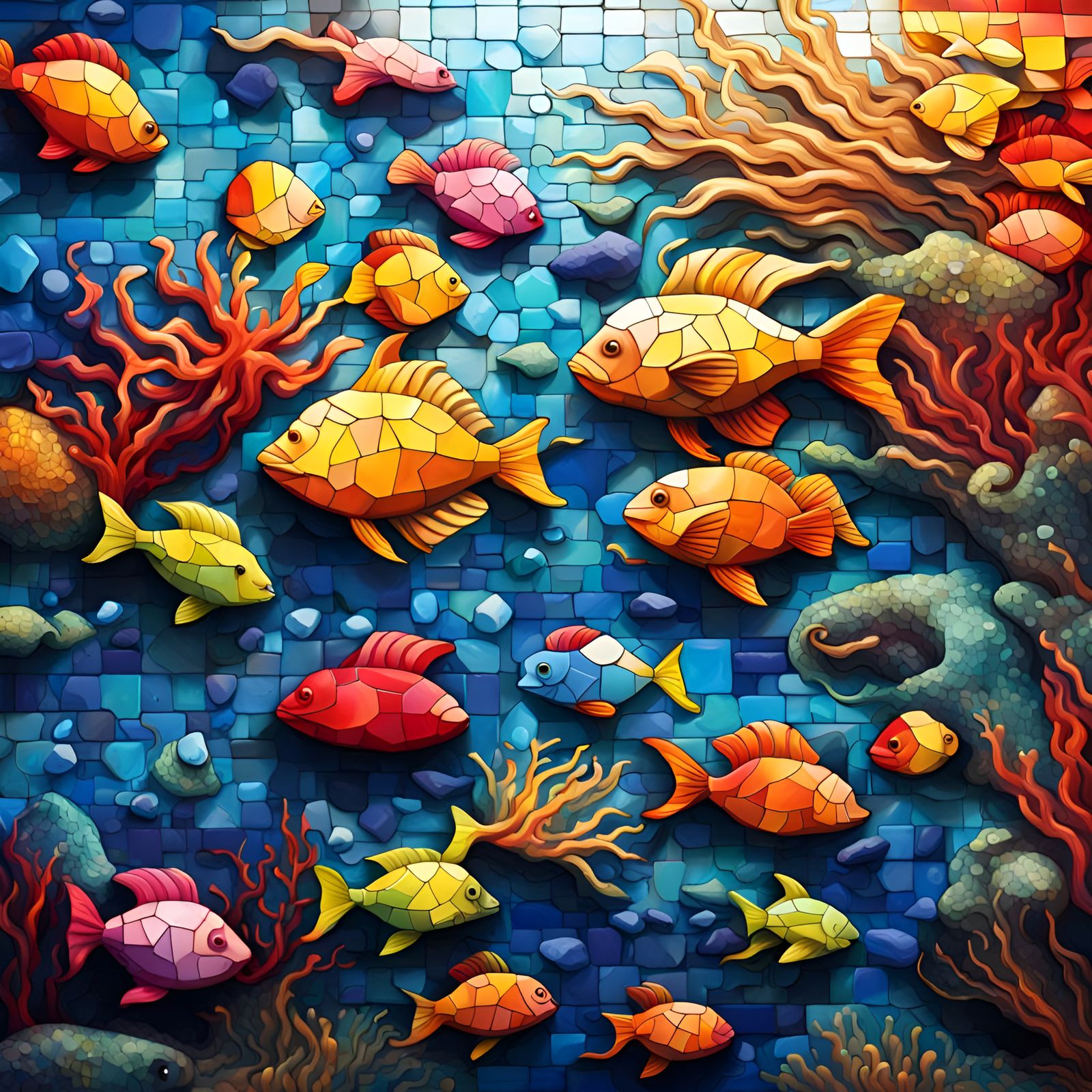 Mosaic Marine Life - AI Generated Artwork - NightCafe Creator