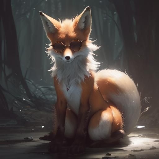 Anthropomorphic Silver Fox in Dark Fantasy Style