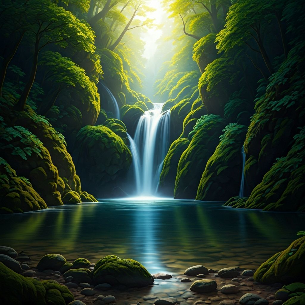 Hidden Waterfall Cascading into Crystal Pool