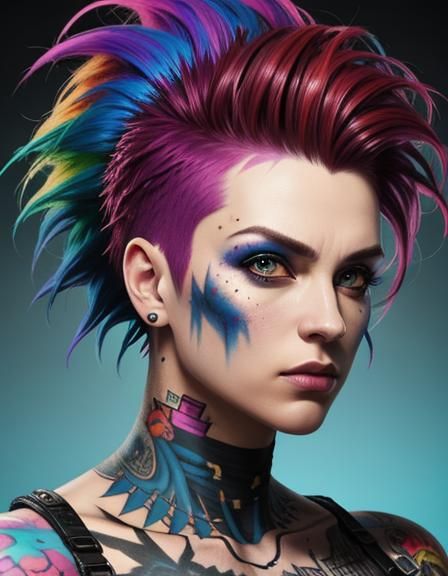 Punk Rock Lady with Colorful Mohawk in Splash Art