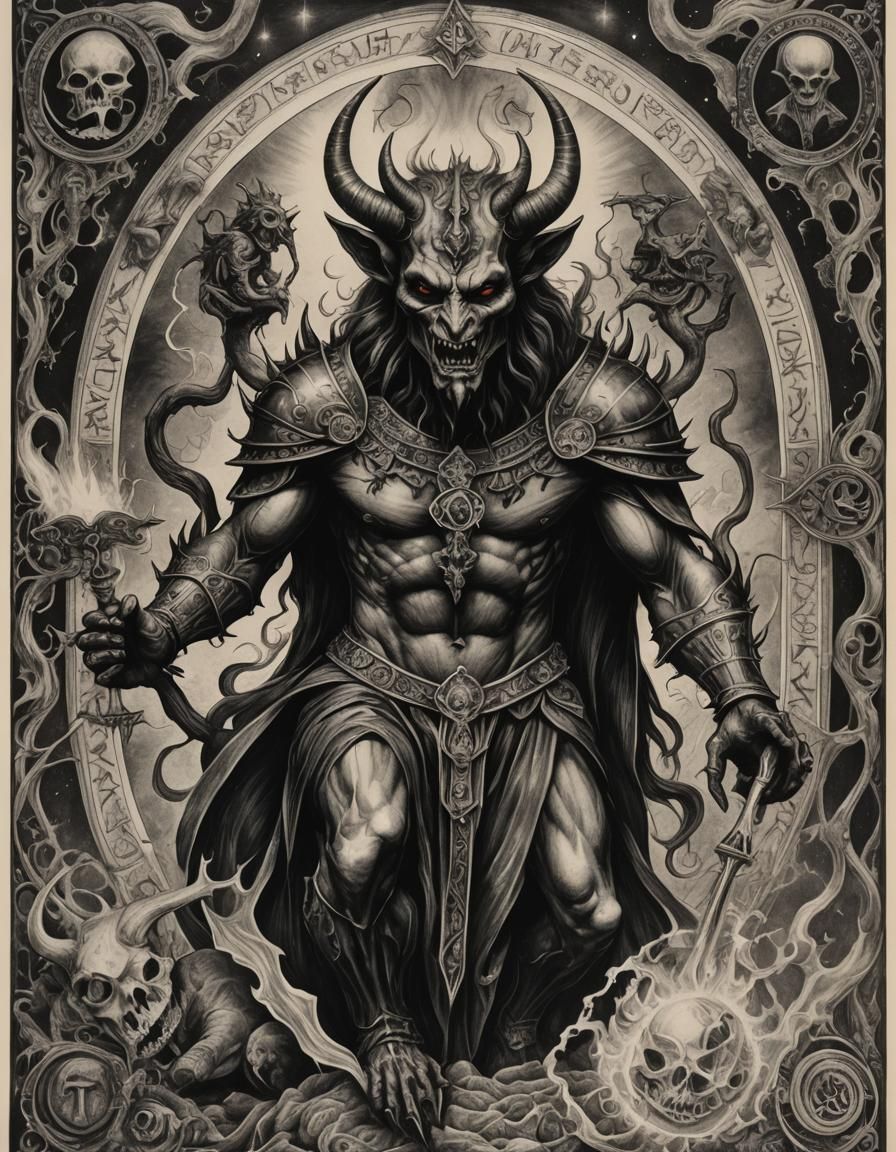 tarot devil hyperdetailed charcoal drawing