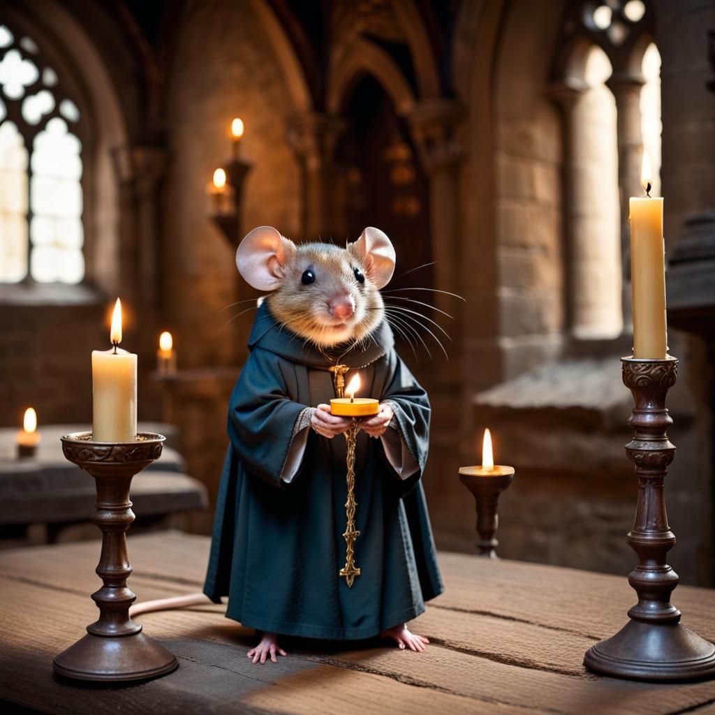Brother Mouse in medieval Abbey  by @BulePanda