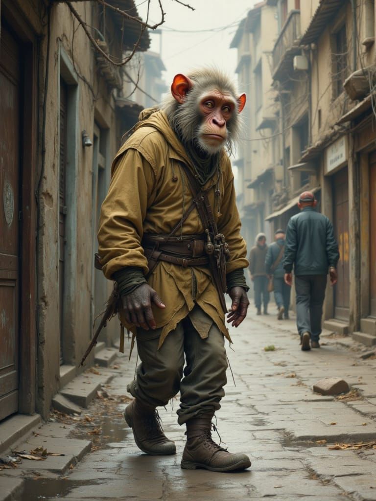 Street Urchin Monkey in Brushed Oils Style