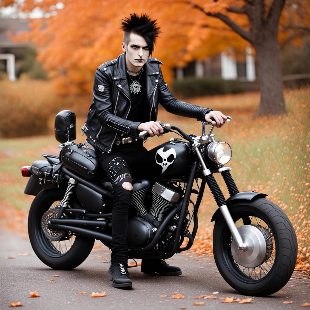 halloween punk goth emo guy on halloween motorbike