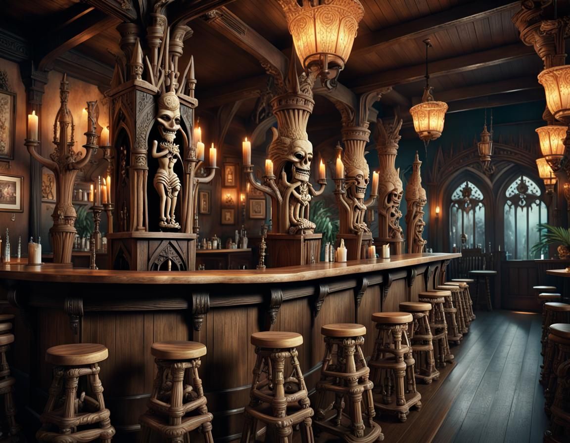 Victorian Gothic Tiki Bar - AI Generated Artwork - NightCafe Creator