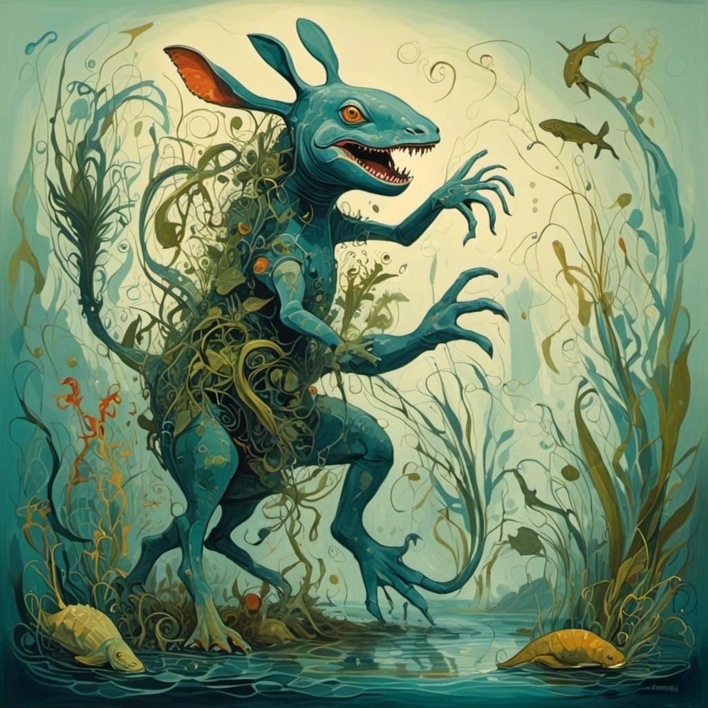 Mossy Swamp Monster in Surreal Style