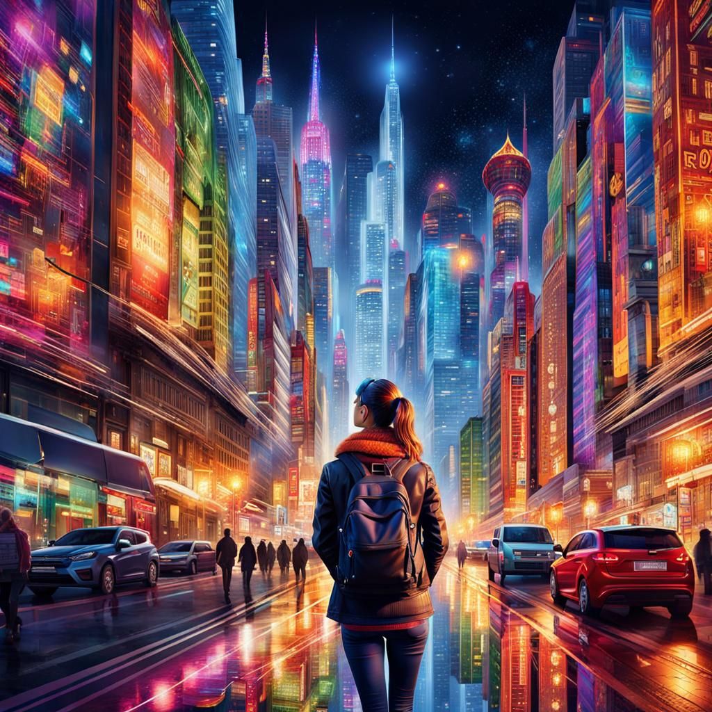 A woman amazed by the city lights  by @Jenn
