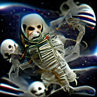 Scary skeleton astronaut in space Photoshop