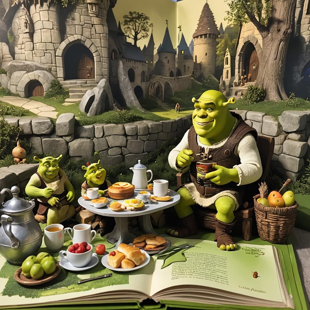 Shrek having breakfast in the Pop Up Book - AI Generated Artwork ...