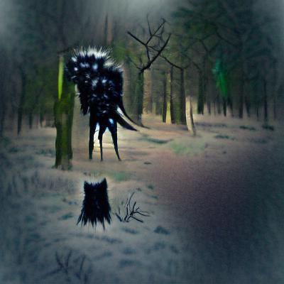 The scary black furry creature stood tall with razor spikes ...