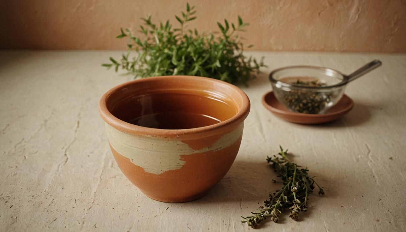 a mediumsized terracotta pot isolated creamy background, viewed from