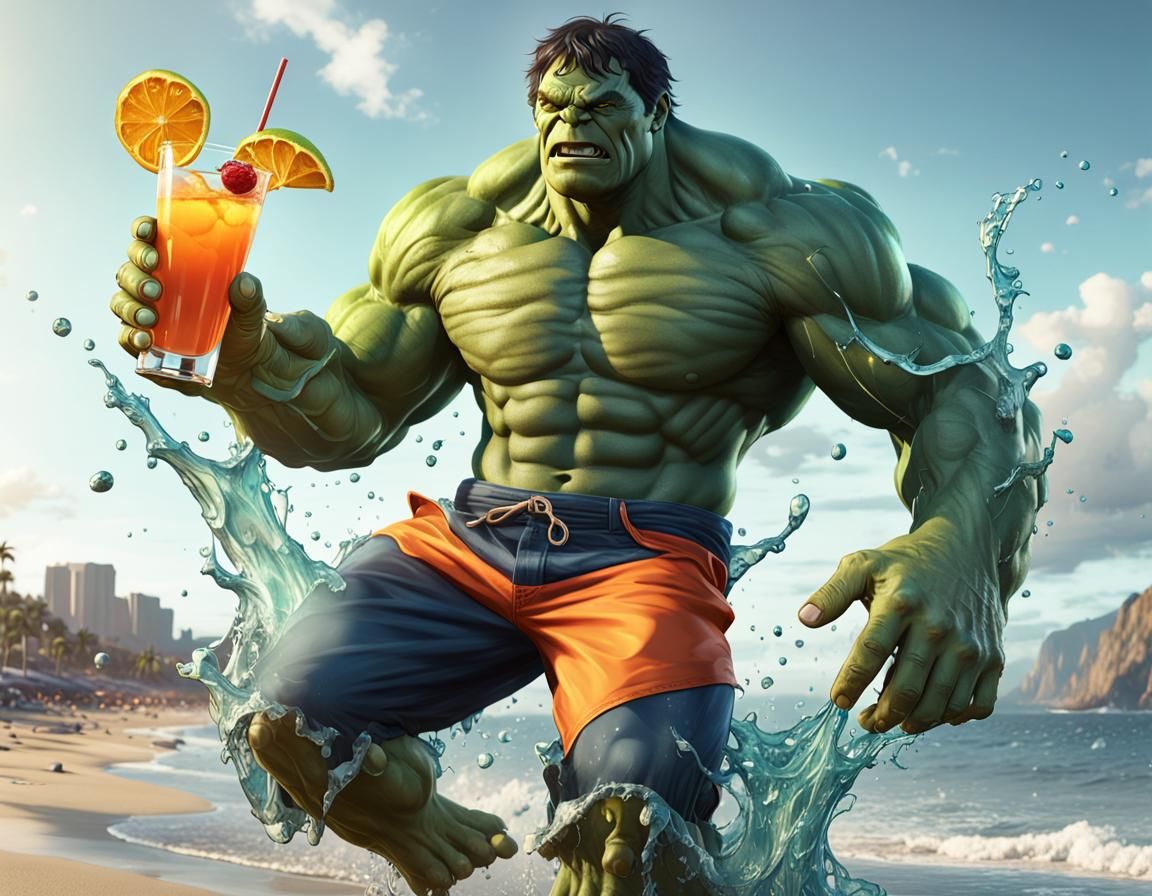 Hulk's Beach Vacation: Hyperrealistic Concept Art