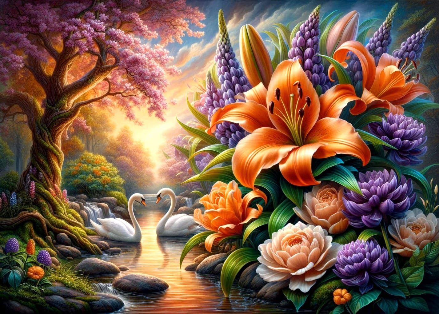 Llilies & Lupin & Lovely Swans 🌸💜🦢