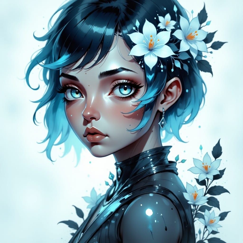 <lora:EtherealInkArchiveFx:1.0>, insane fashion photography beautiful young woman serene futuristic Cyberqueen translucent skin robotic head...