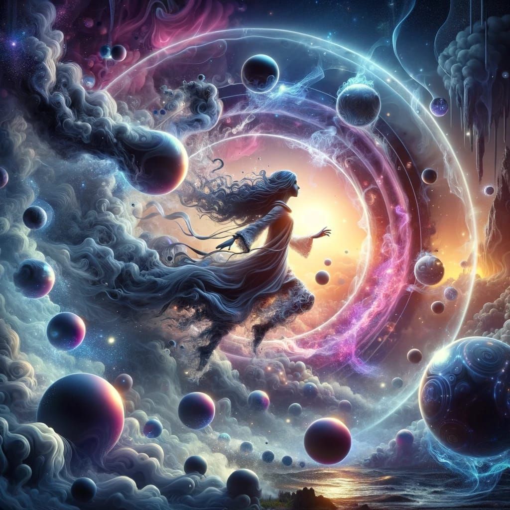 Flying girl in a magical world