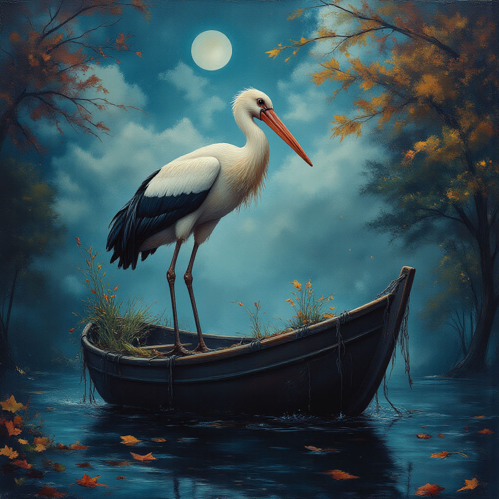 Stork sitting on a boat