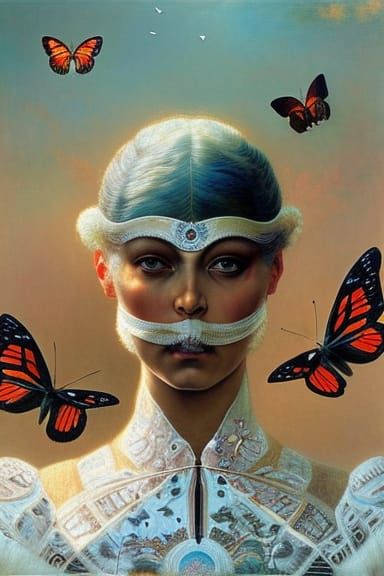 Butterflies landscape by arcimboldo, greg rutkowski, mucha