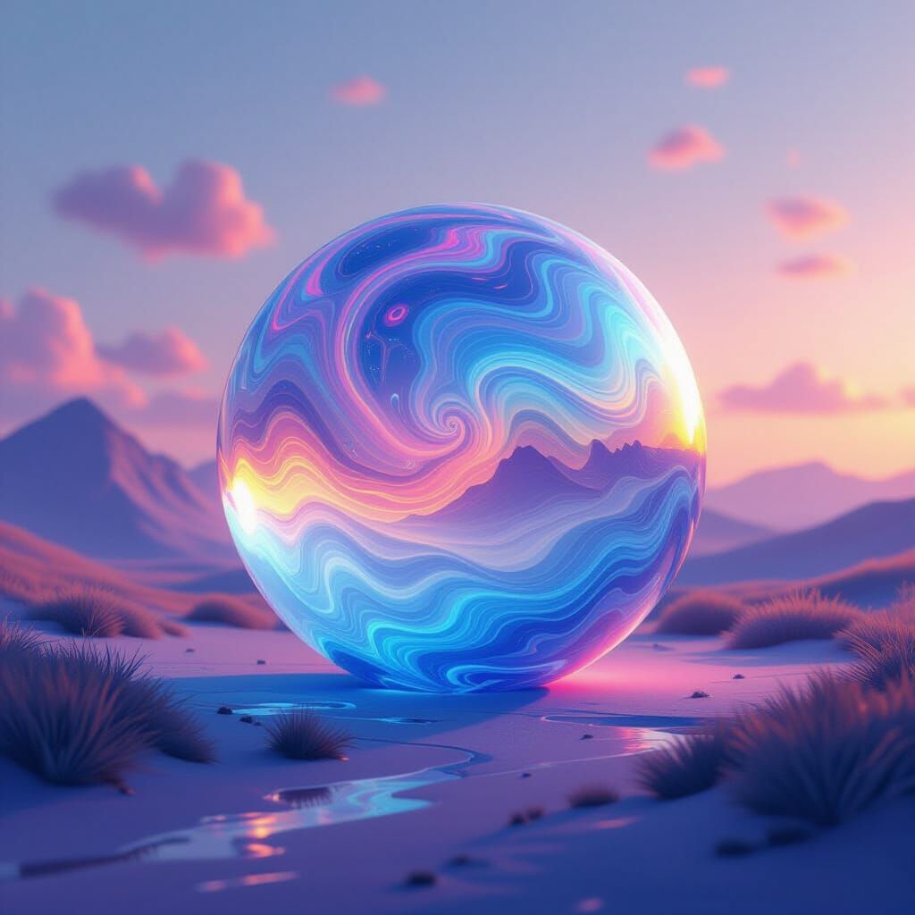 Iridescent Sphere in Dreamy Surrealist Style